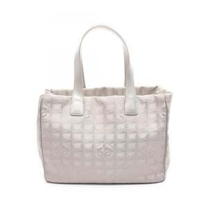 CHANEL New Travel Line MM Tote Bag, Leather, Nylon Canvas, Women's, Gray